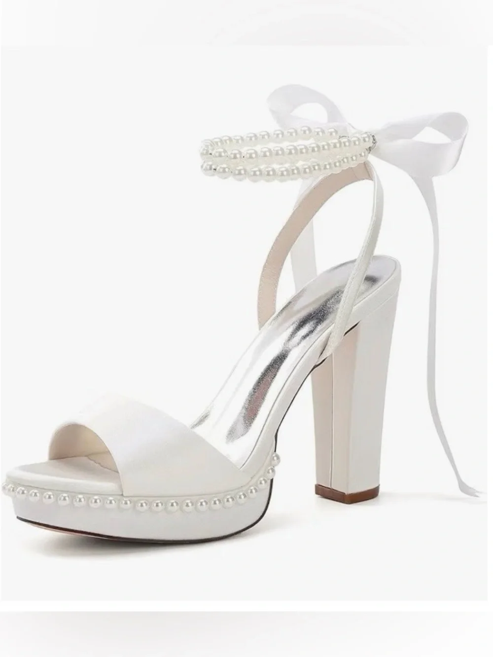 Ivory Pearl Bridal Platform Heels Wedding Shoes 8.5 NIB